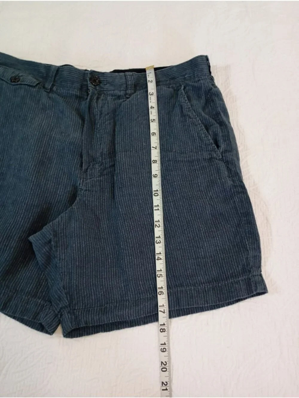 J. Crew Mens Blue Striped Linen Shorts W32 L7 Button-Zip Front